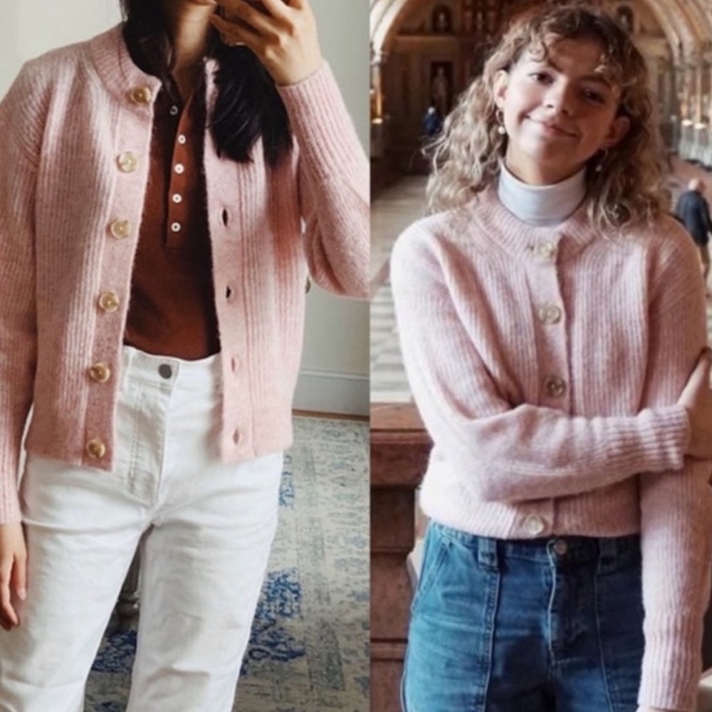 Everlane Cropped Alpaca Cardigan - Light Pink